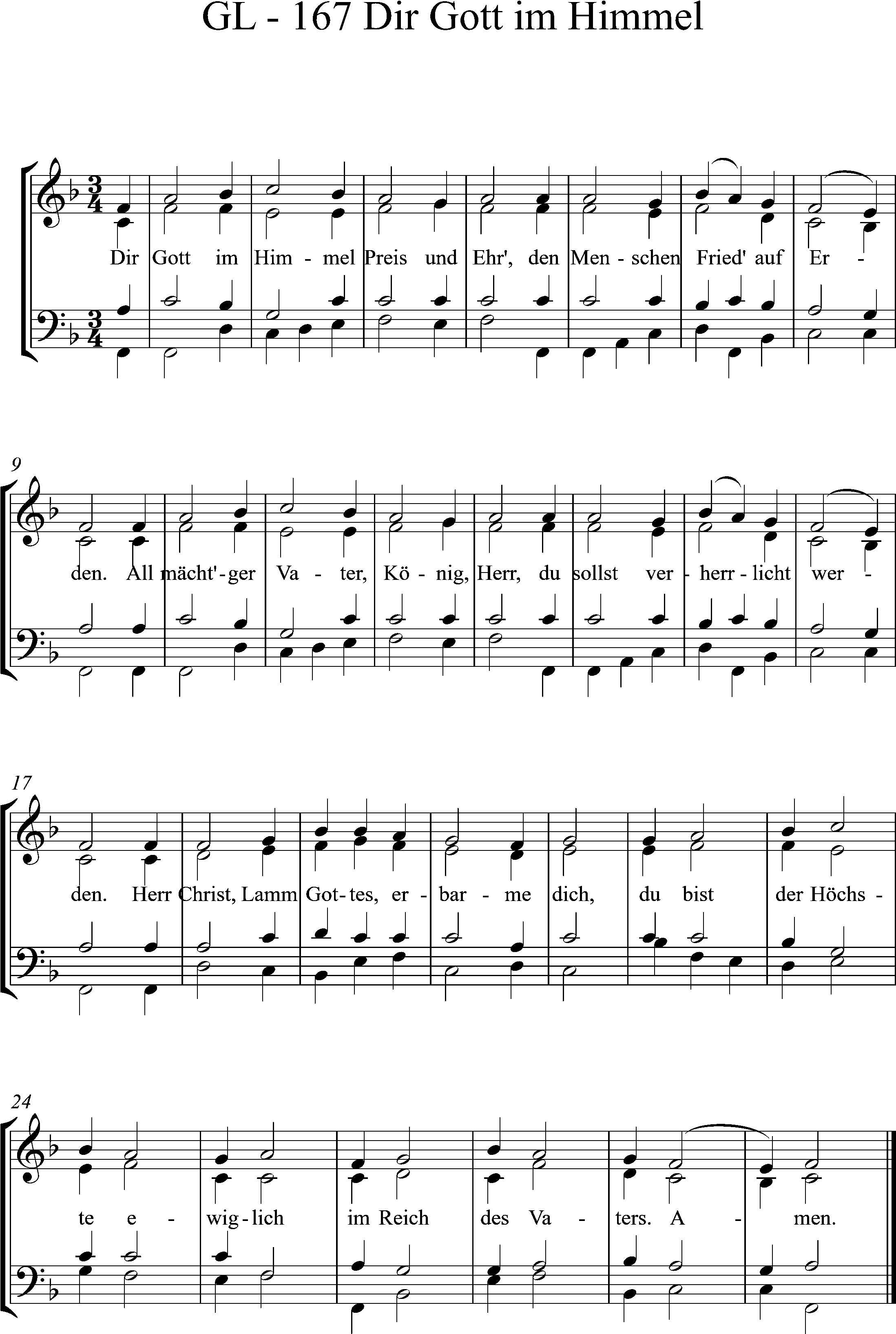 Orgelnoten, Gotteslob Nr. 167
